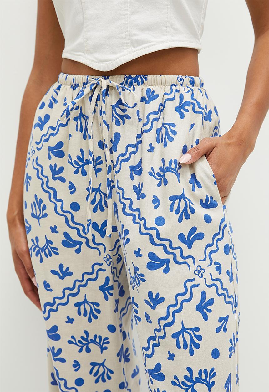 Cotton On - Haven wide leg pant - blue coral border