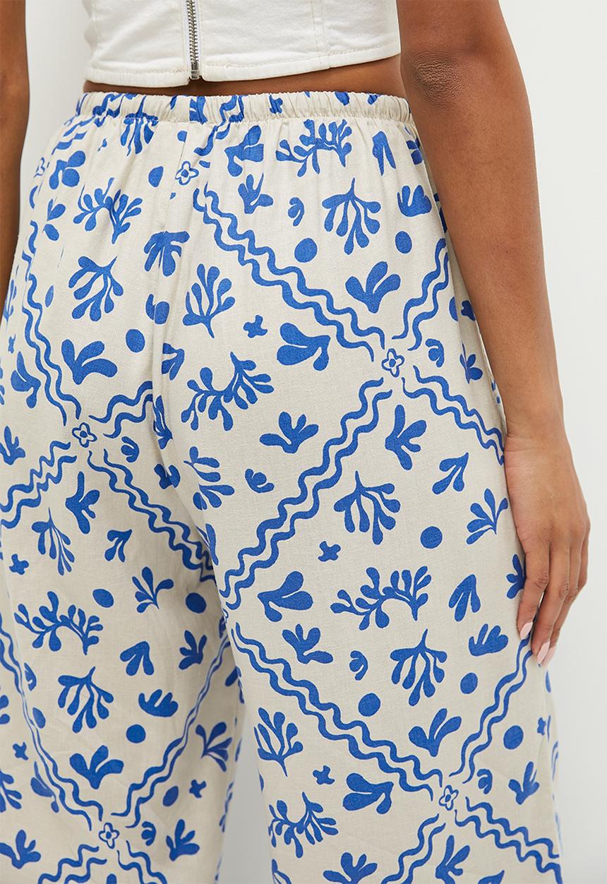 Cotton On - Haven wide leg pant - blue coral border