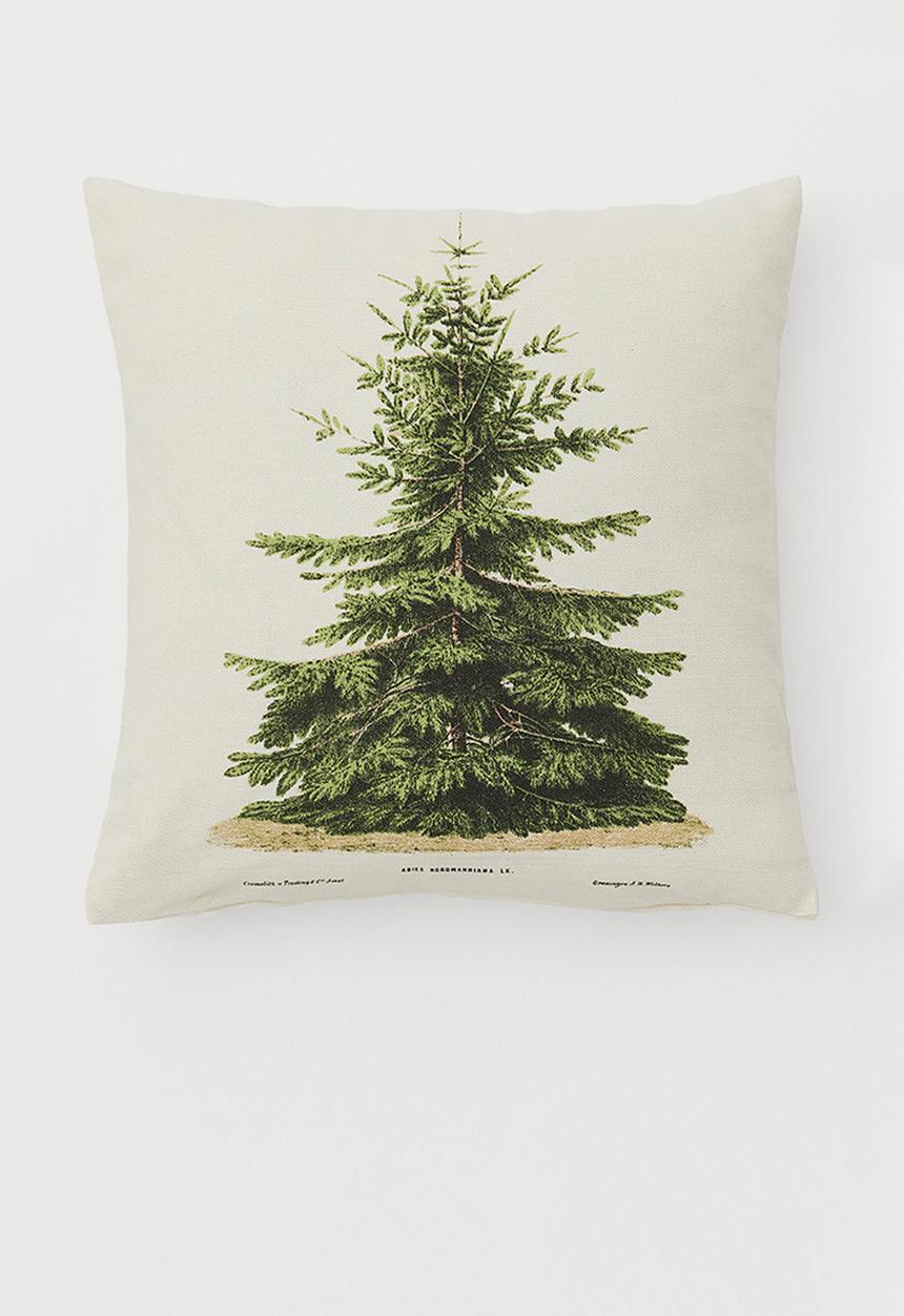 H&M - Printed cushion cover - light beige/fir tree