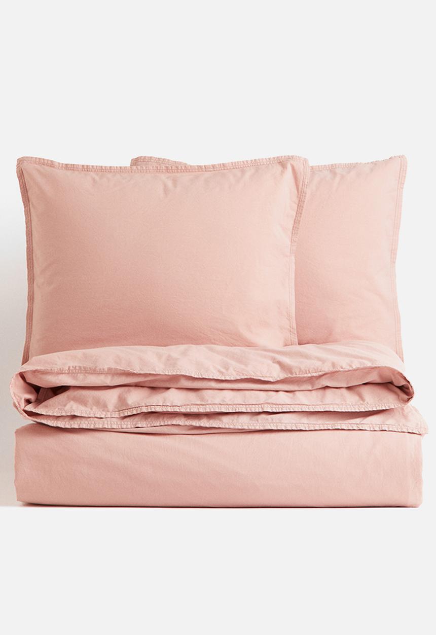 H&M - Washed cotton double/king duvet cover set - pink