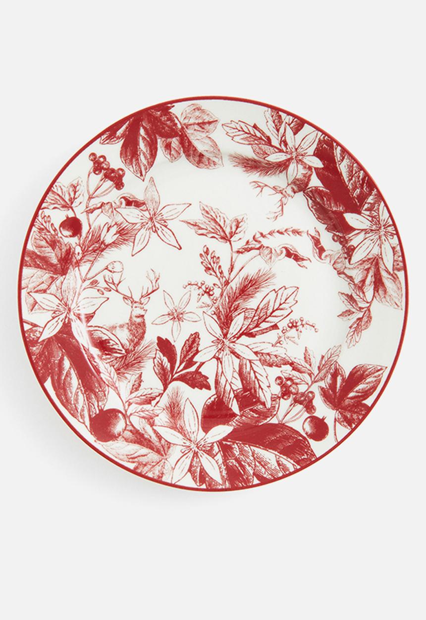 H&M - Porcelain mid plate - red floral 