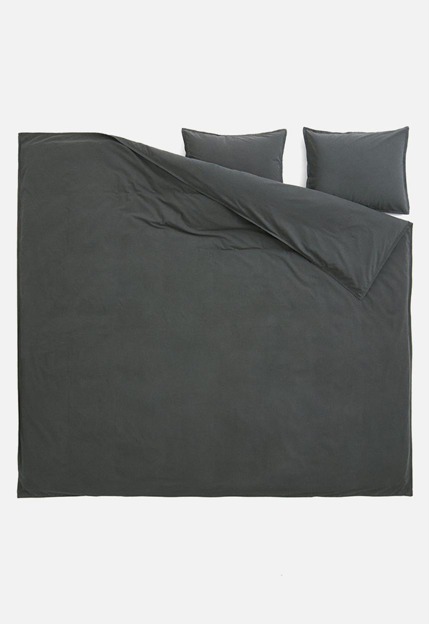H&M - Washed cotton double/king duvet cover set - dark grey 