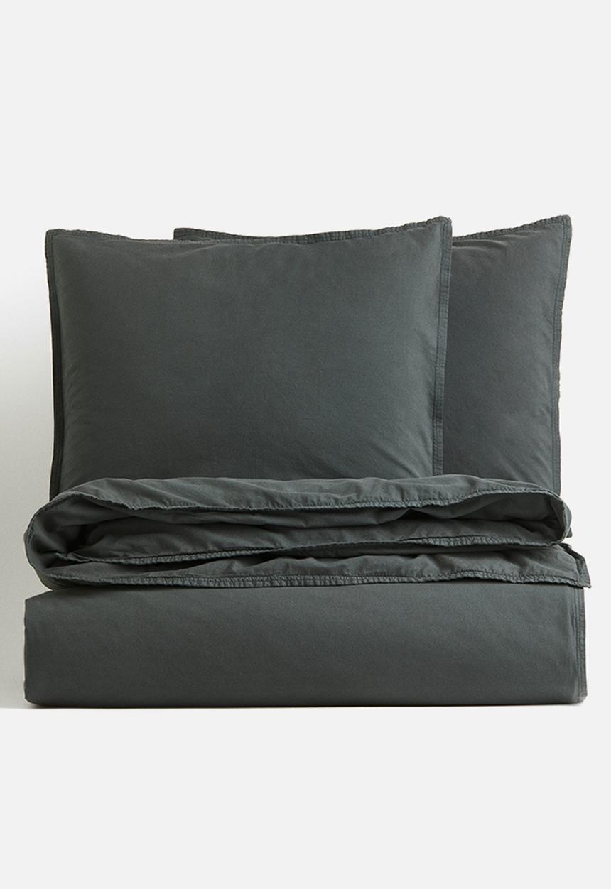 H&M - Washed cotton double/king duvet cover set - dark grey 