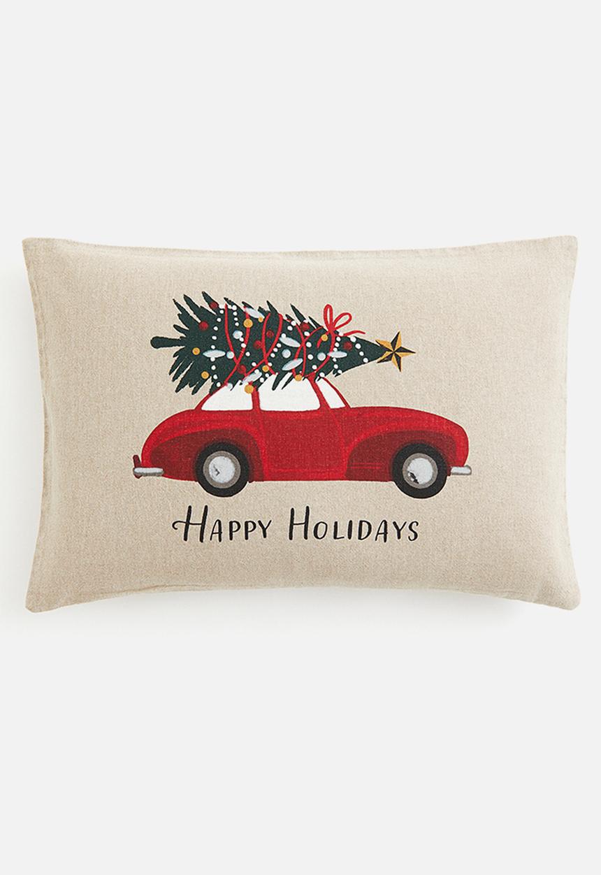 H&M - Printed cushion cover - light beige happy holidays