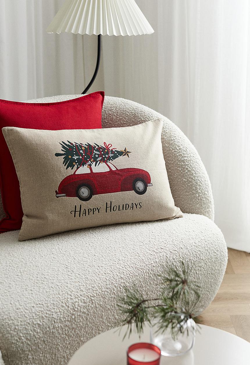H&M - Printed cushion cover - light beige happy holidays
