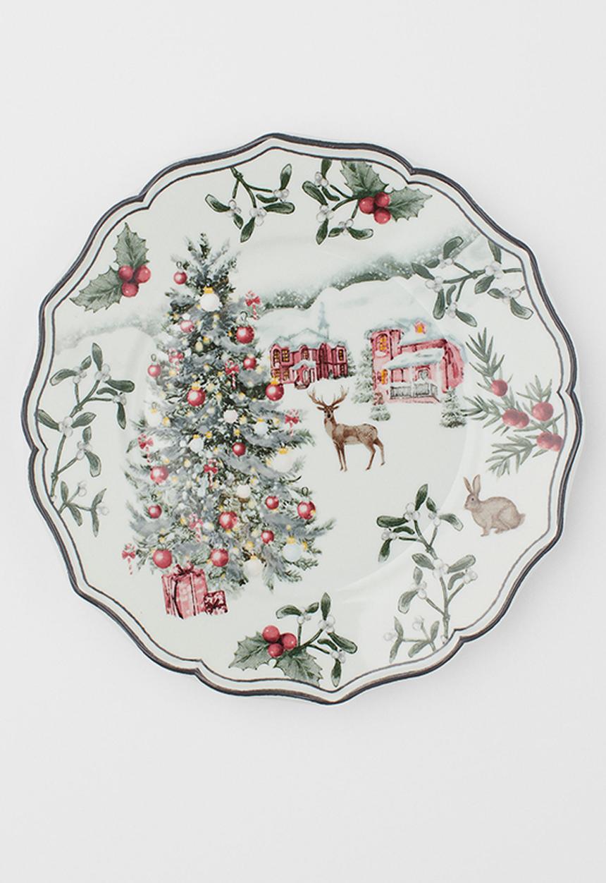 H&M - Small porcelain plate - white christmas tree 