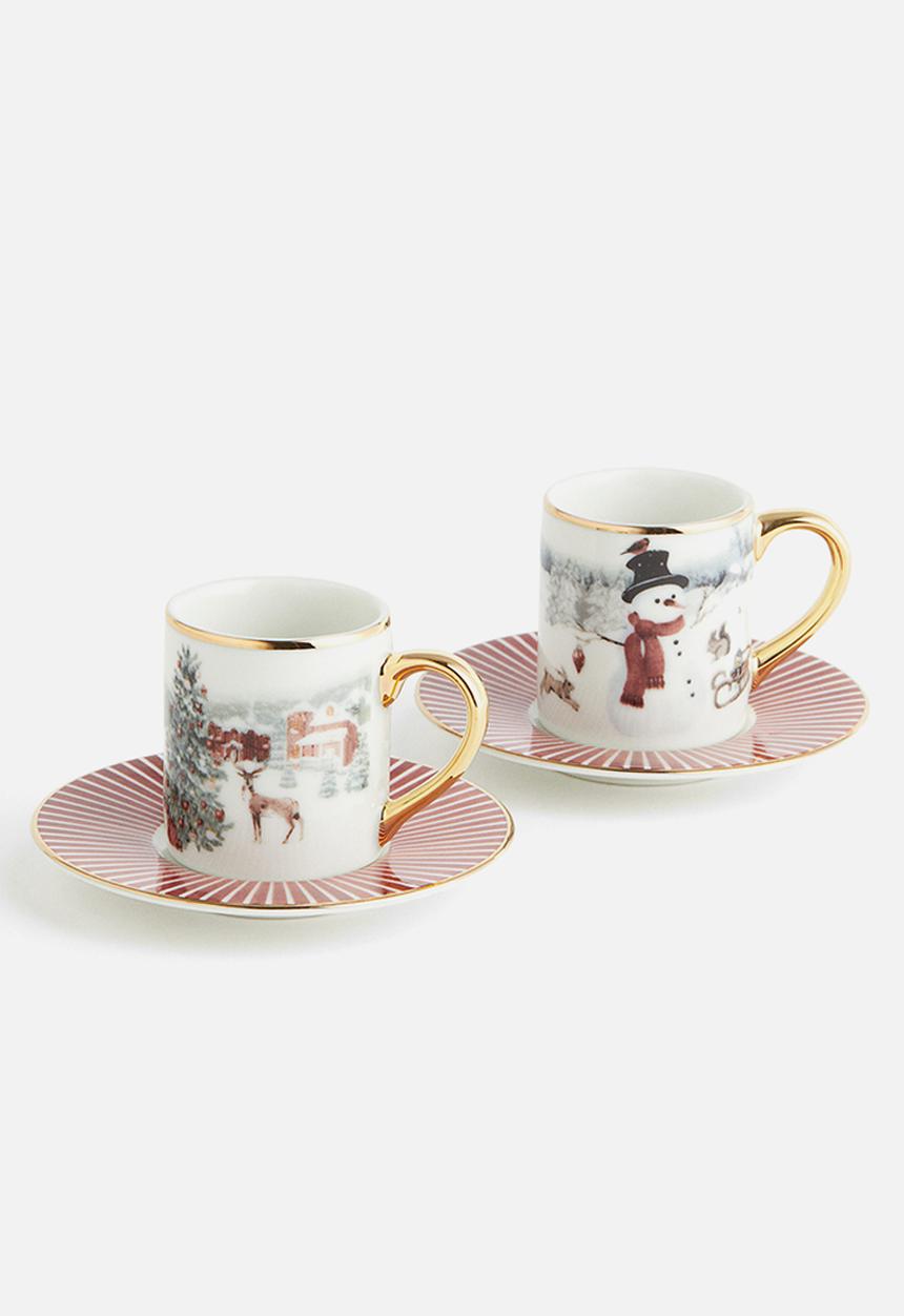 H&M - Gift-boxed 2-pack espresso cups & saucers - red christmas motif 