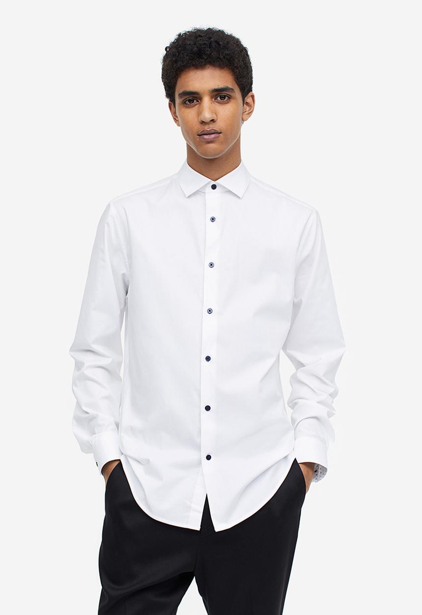 H&M - Slim fit premium cotton shirt - white