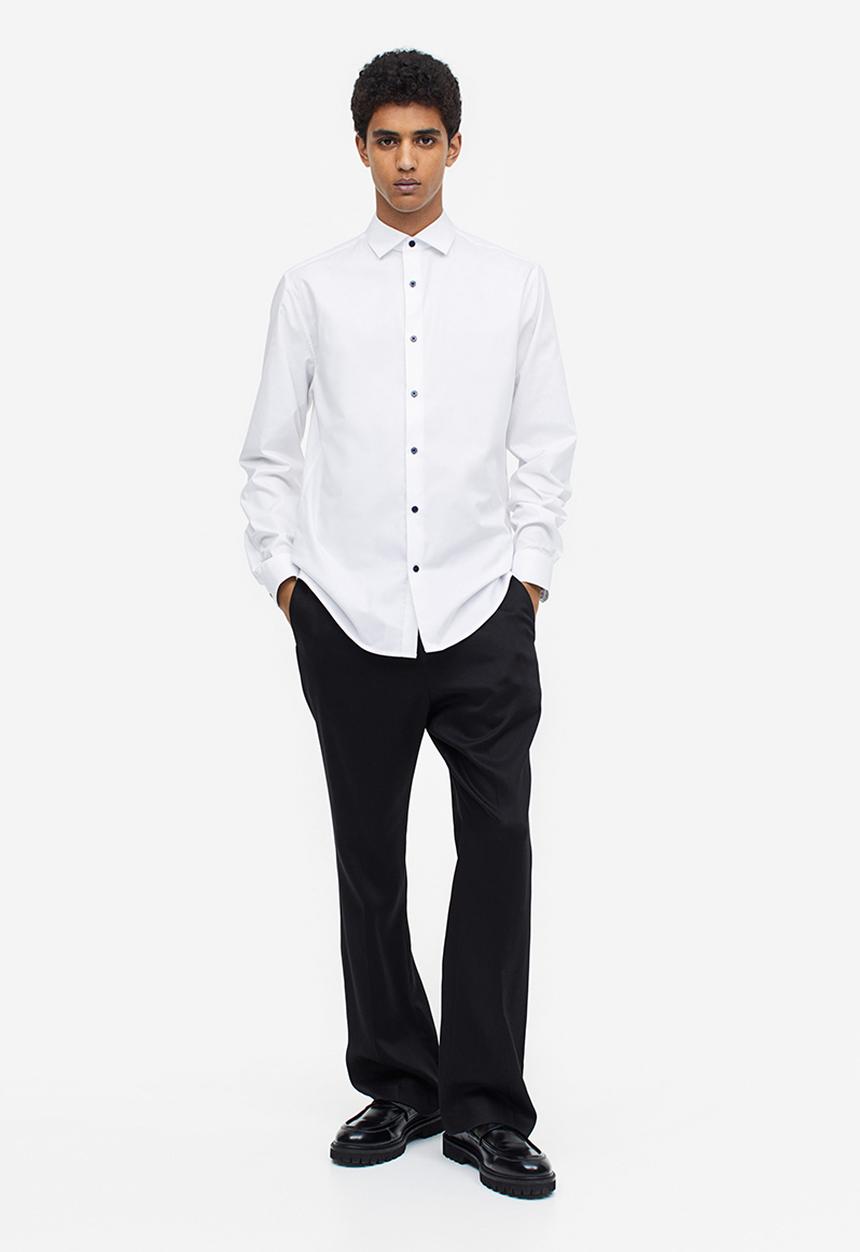 H&M - Slim fit premium cotton shirt - white