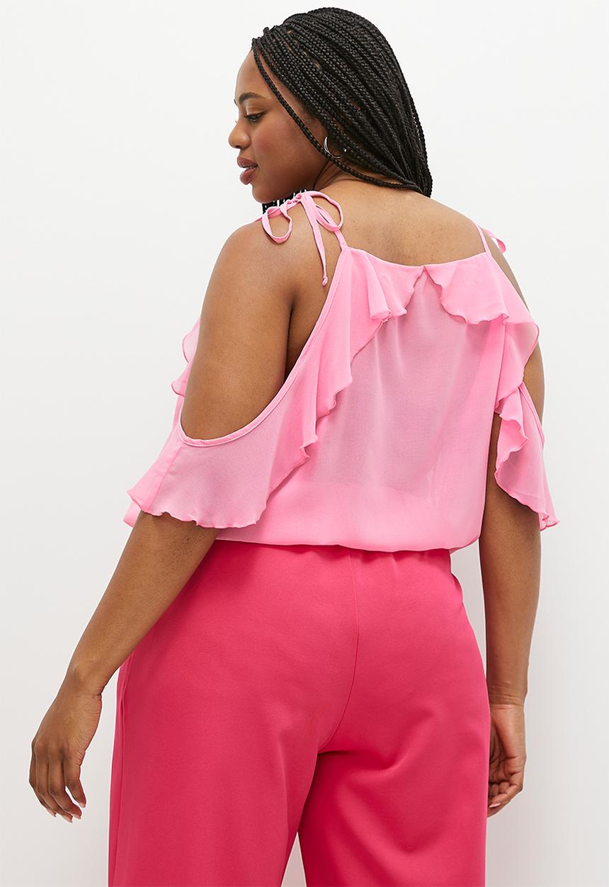 MILLA - Frill detail cold shoulder - pink
