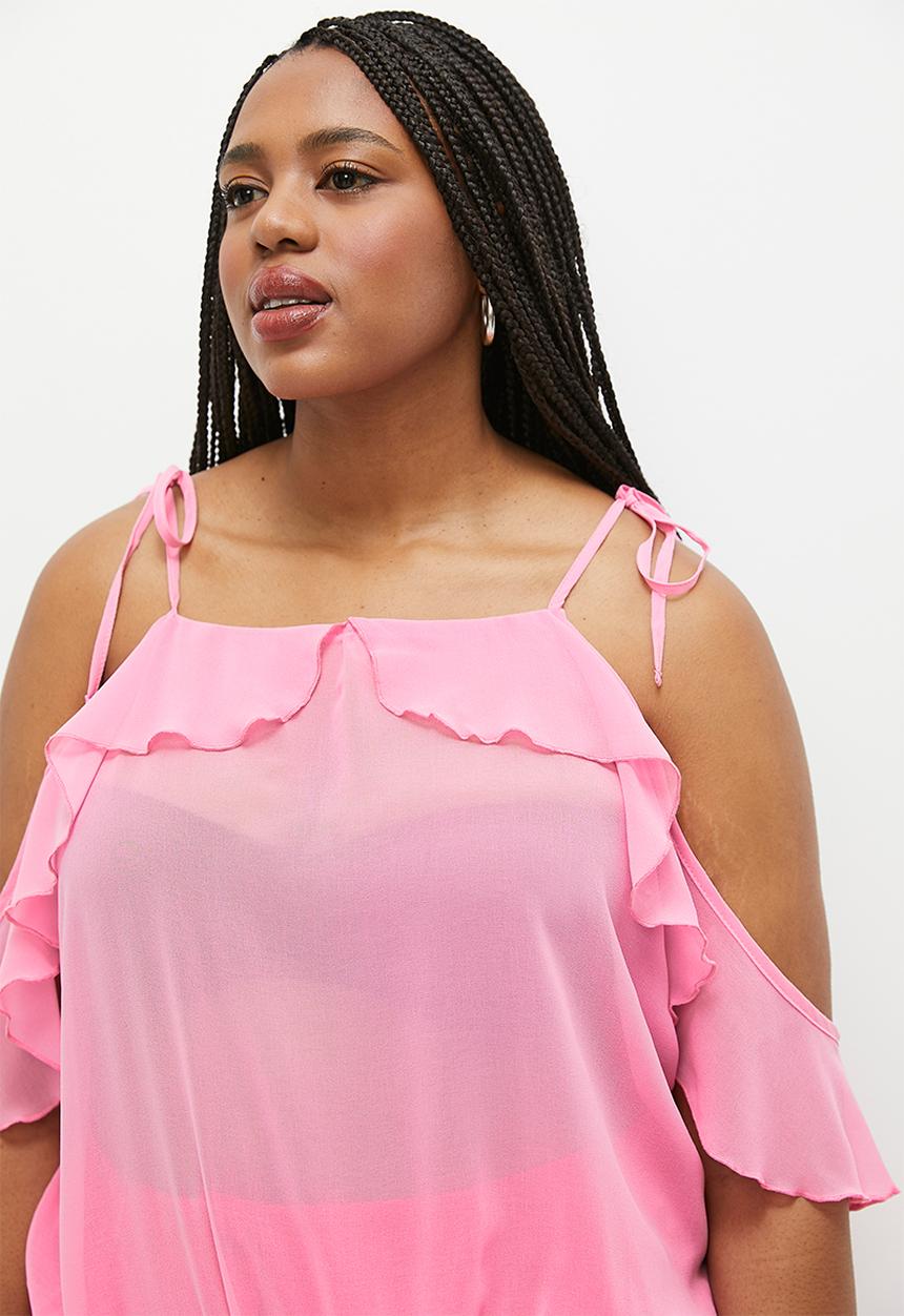 MILLA - Frill detail cold shoulder - pink