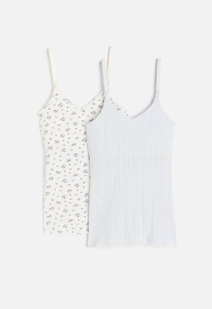 H&M - Mama 2-pack nursing vest tops - white/light blue floral