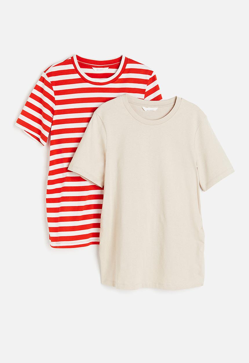 H&M - Mama 2-pack jersey tops - red/striped 