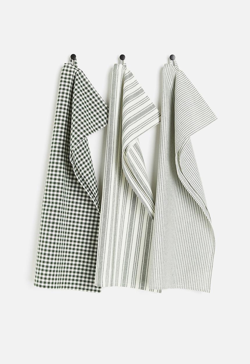 H&M - 3-Pack cotton tea towels - green checked