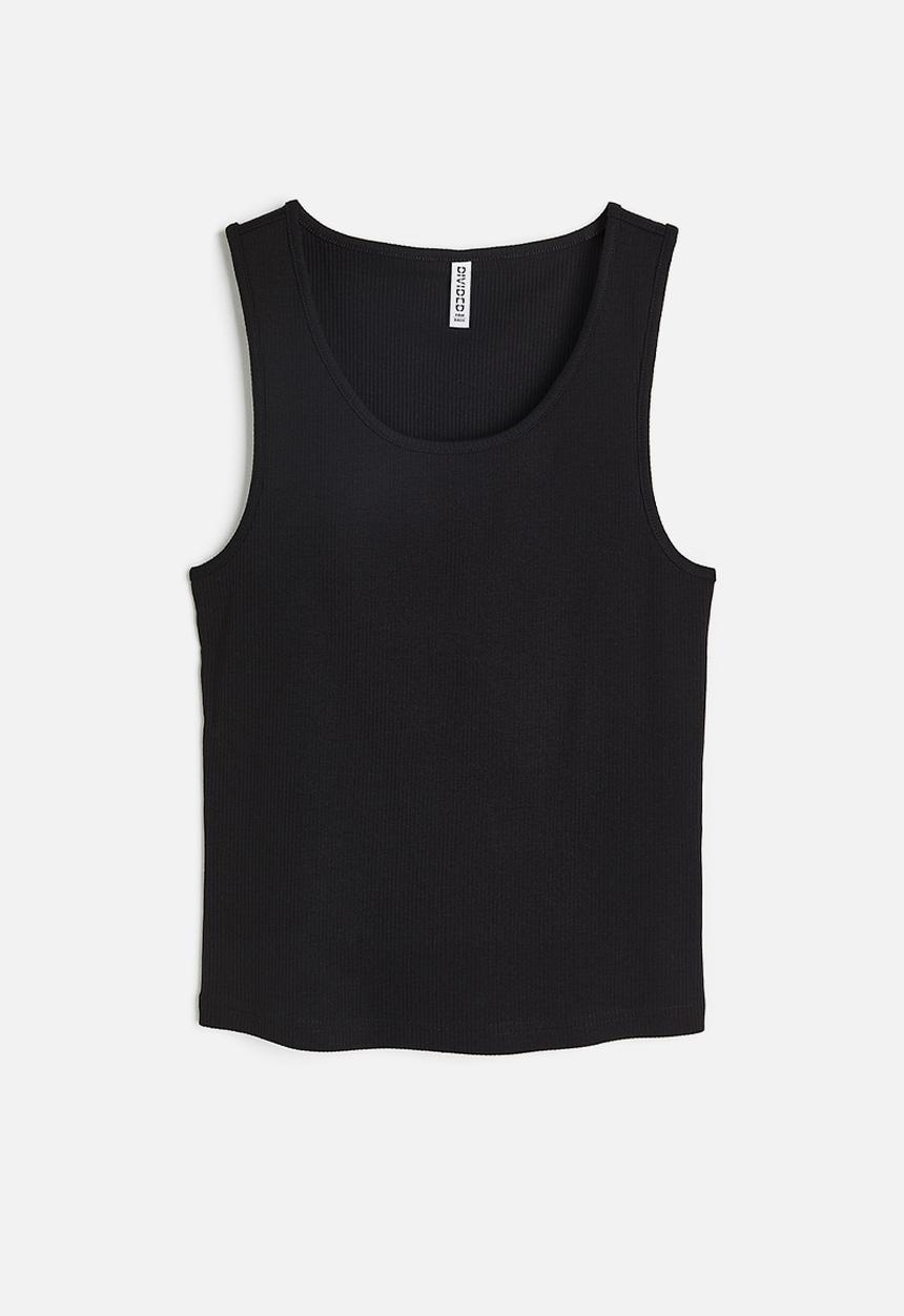 H&M - Ribbed cotton vest top - black