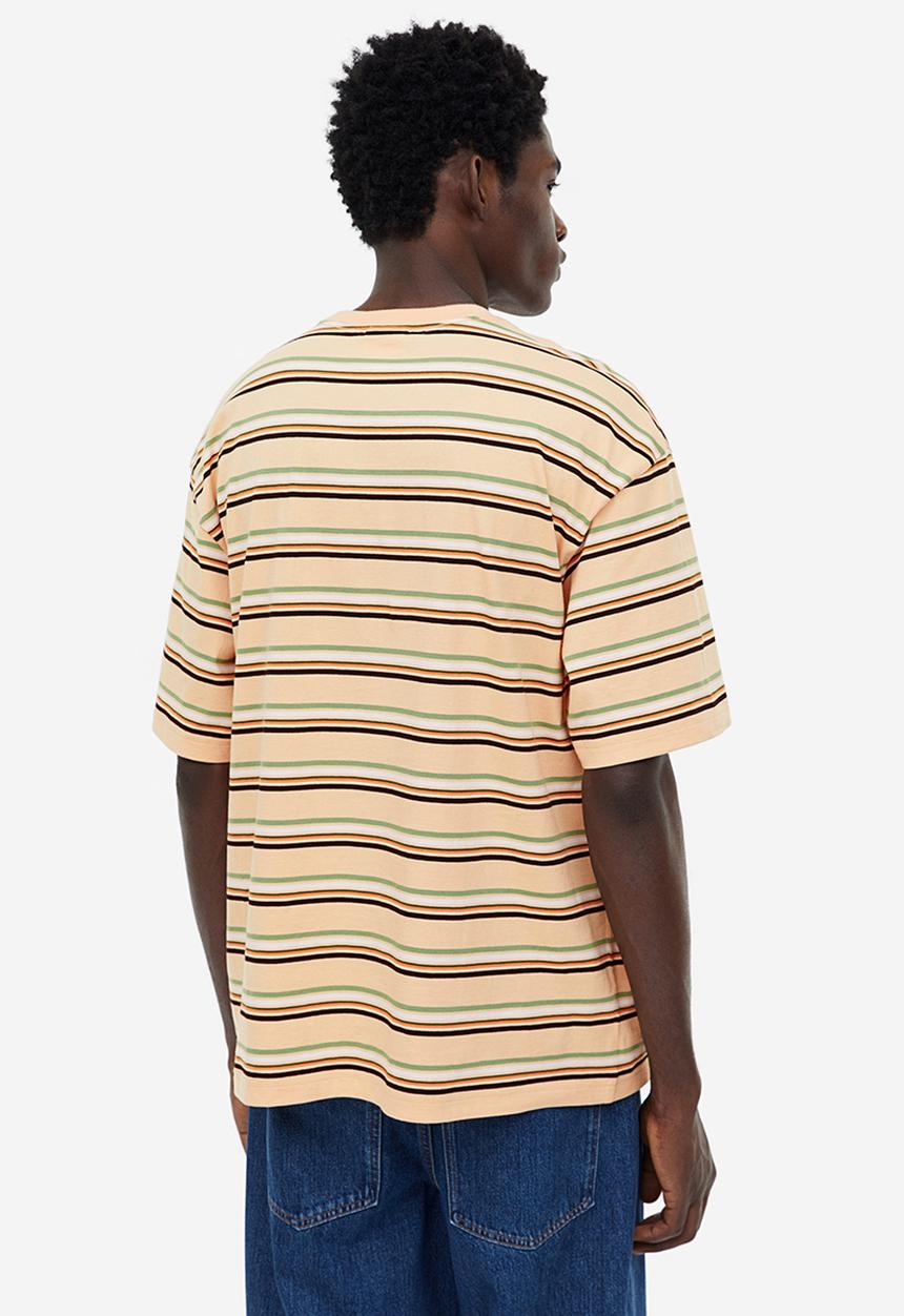H&M - Relaxed fit cotton T-shirt - light beige striped 