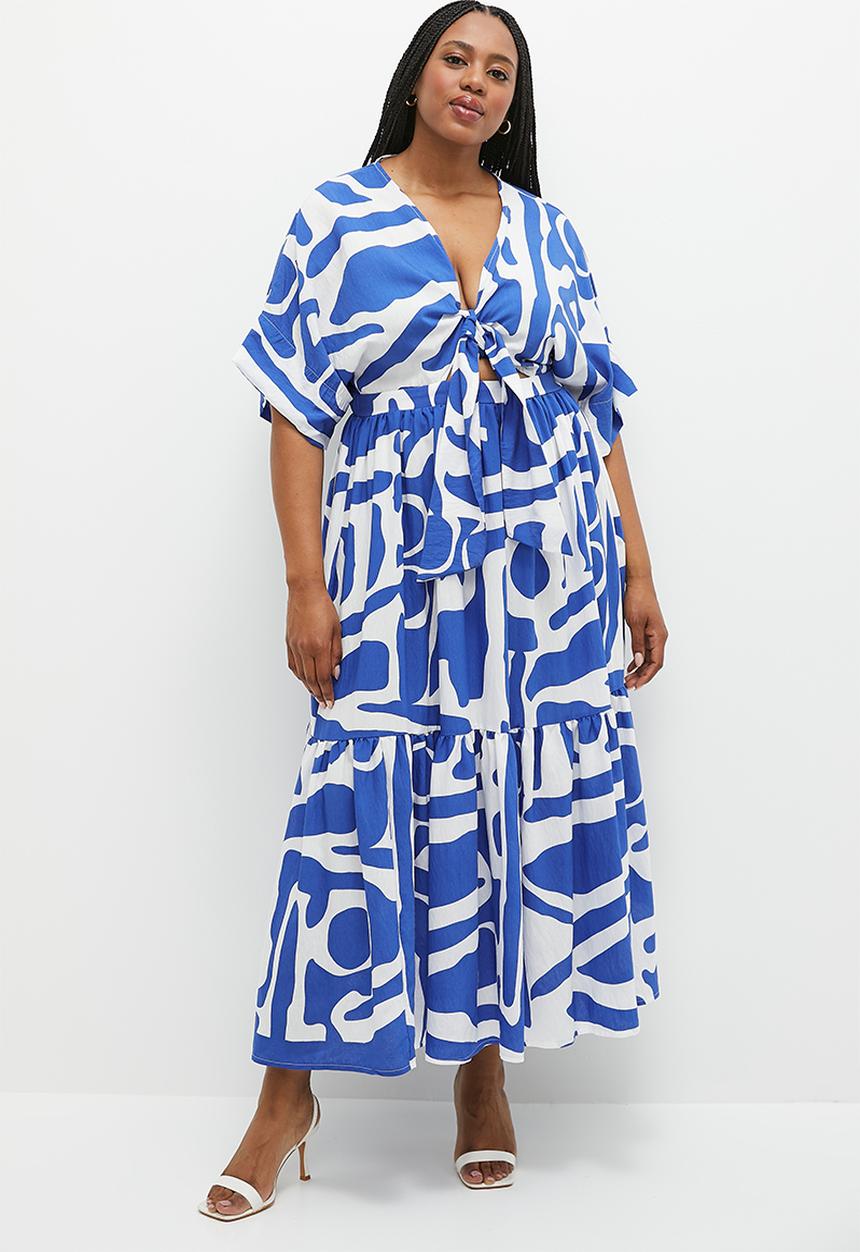 Me&B - Plus the lucy midi dress with tie front detail - atlantic