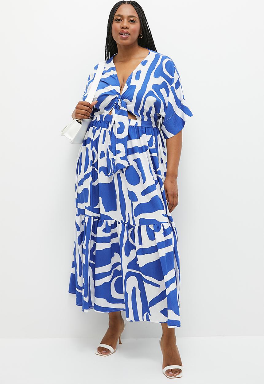Me&B - Plus the lucy midi dress with tie front detail - atlantic