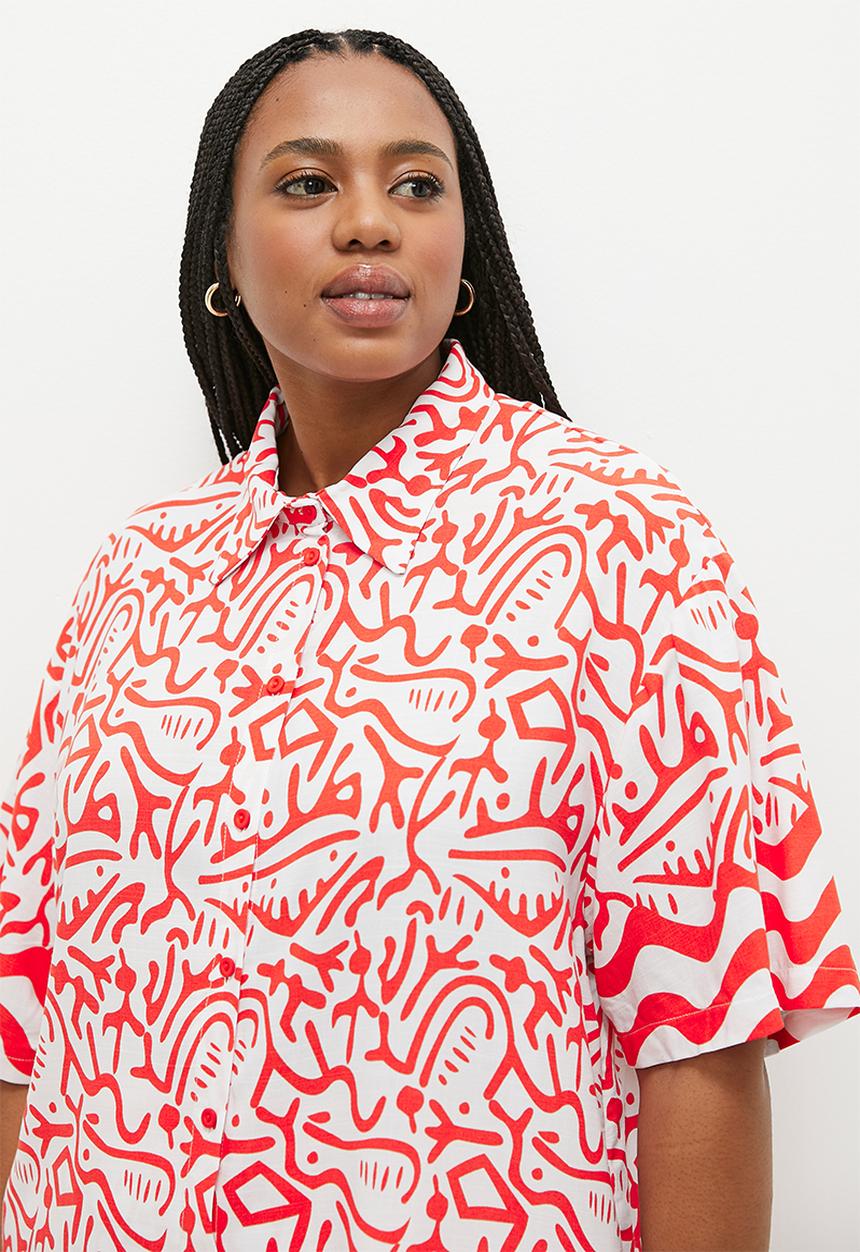 Me&B - Plus the boxy viscose shirt - aztec border