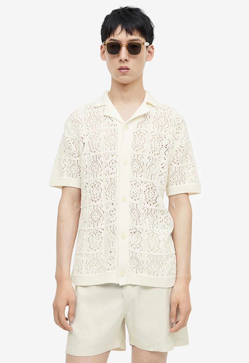 H&M - Regular fit crochet look resort shirt - cream