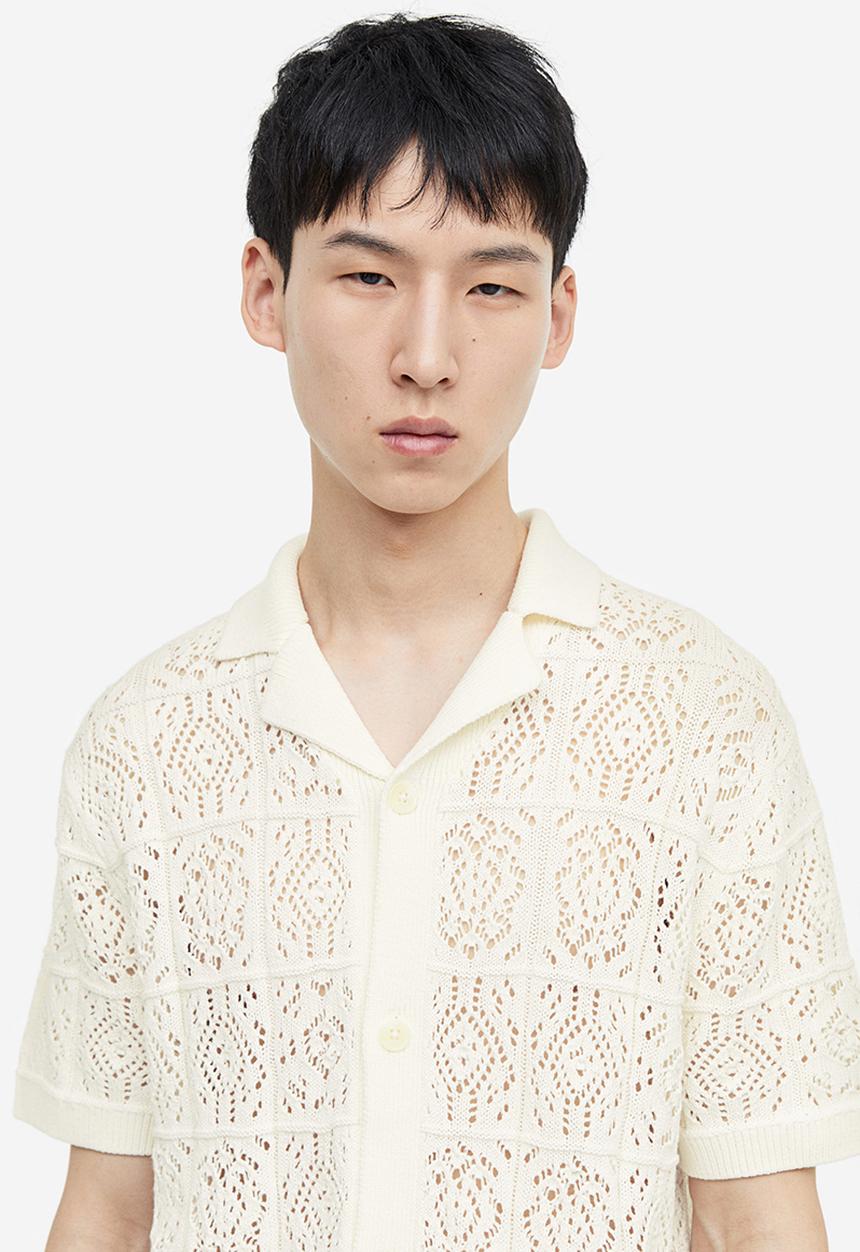 H&M - Regular fit crochet look resort shirt - cream