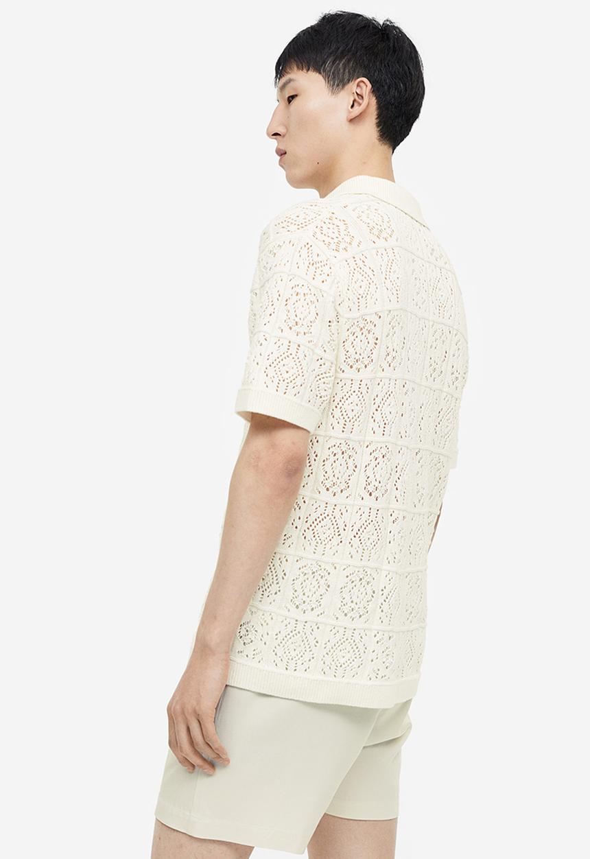 H&M - Regular fit crochet look resort shirt - cream