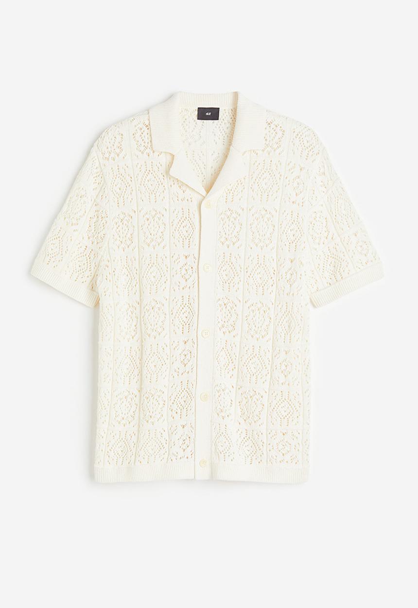 H&M - Regular fit crochet look resort shirt - cream