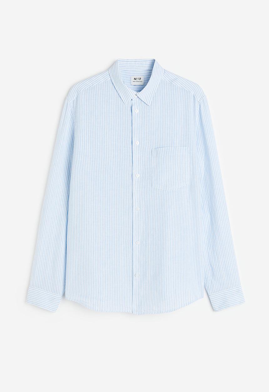 H&M - Regular fit linen shirt - light blue & white striped