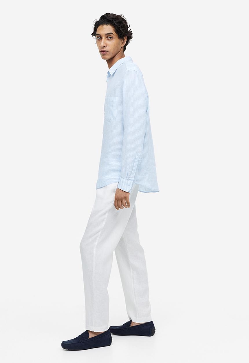 H&M - Regular fit linen shirt - light blue & white striped