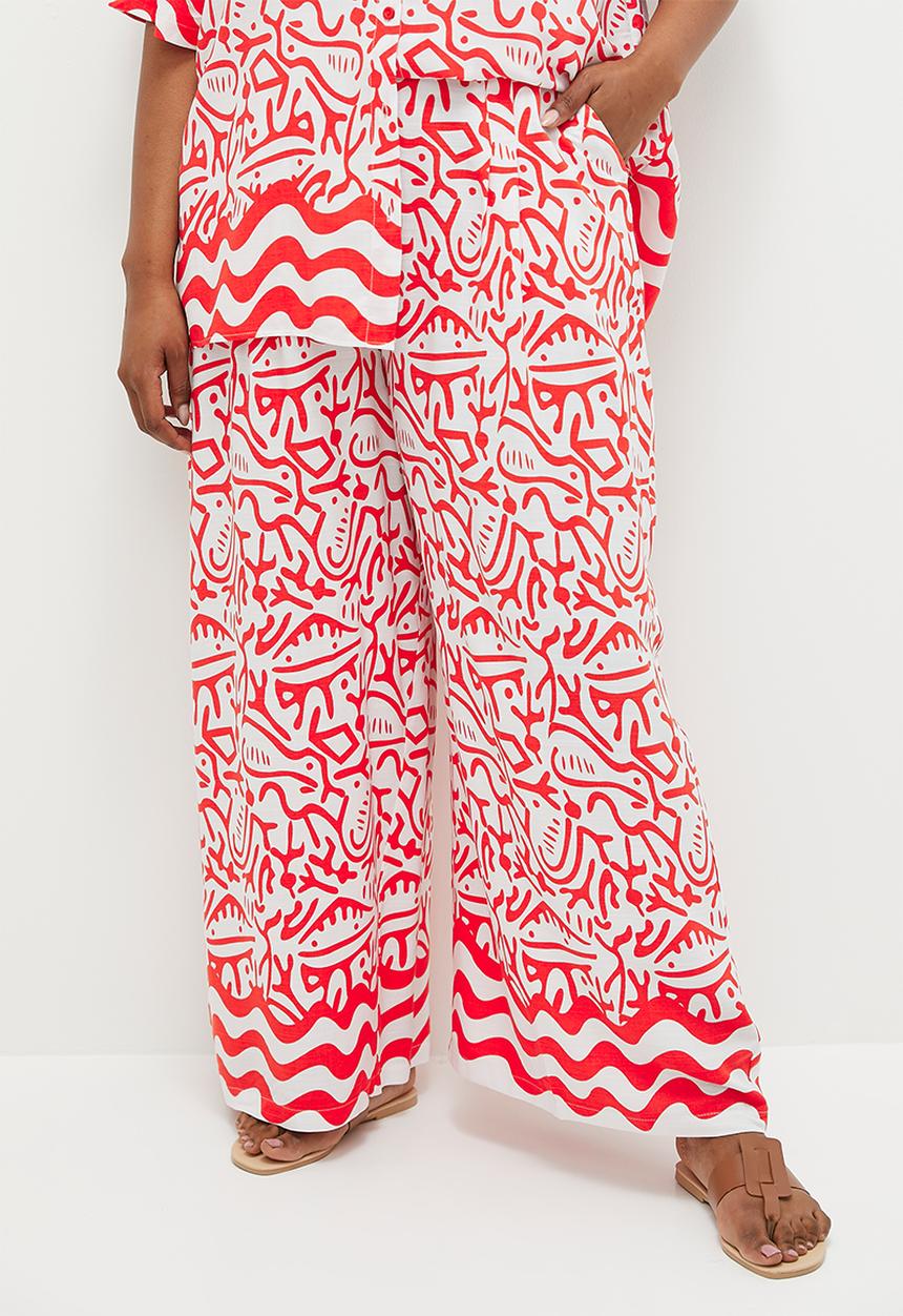 Me&B - plus viscose cropped wide leg pant - aztec border