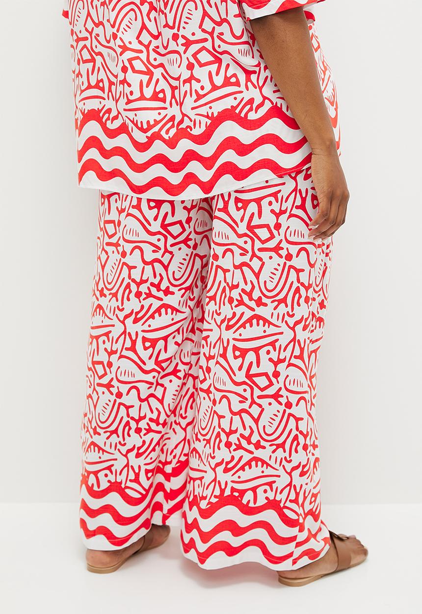 Me&B - plus viscose cropped wide leg pant - aztec border