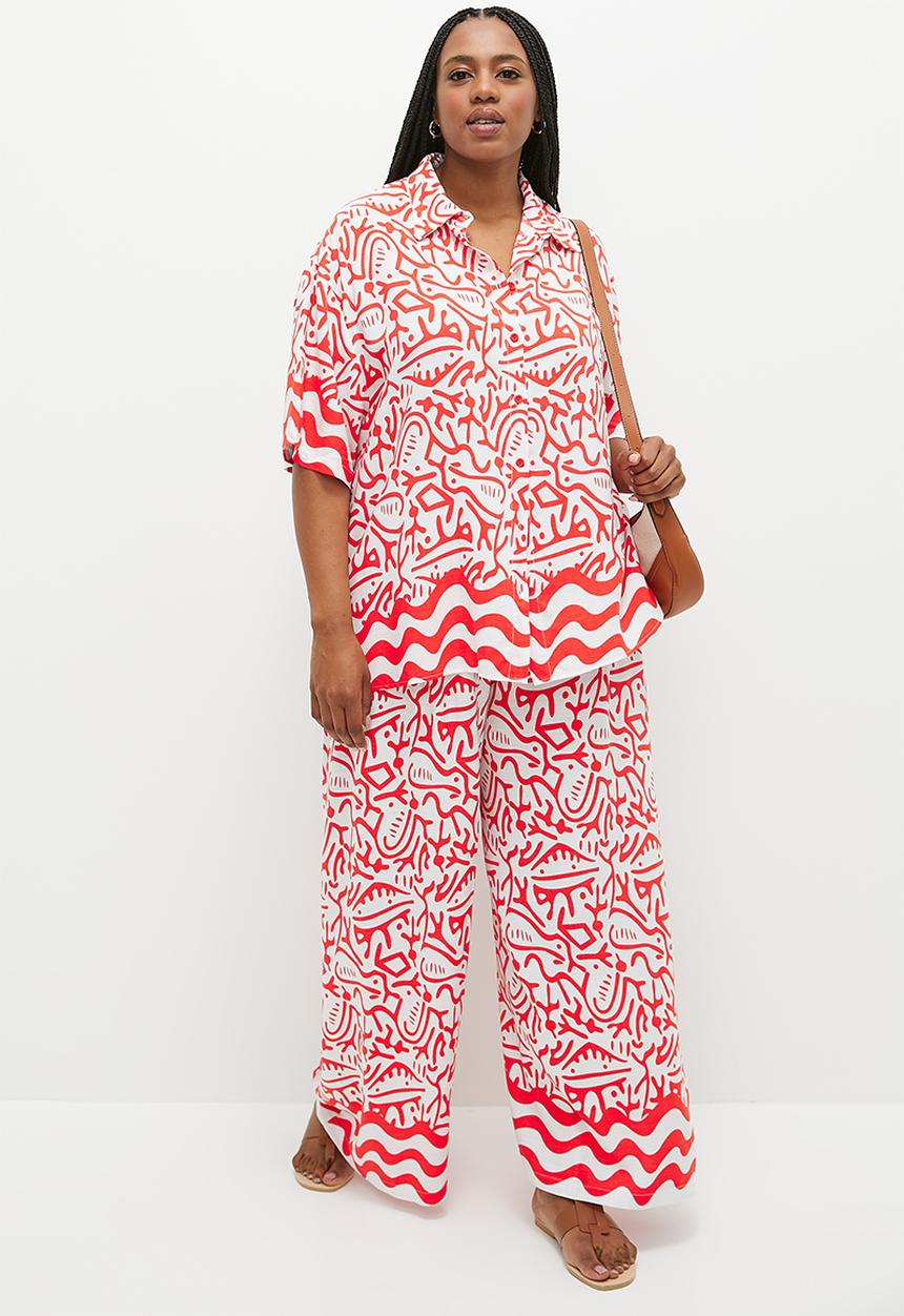 Me&B - plus viscose cropped wide leg pant - aztec border
