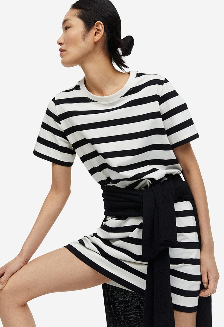 H&M - Cotton t-shirt dress - white black striped