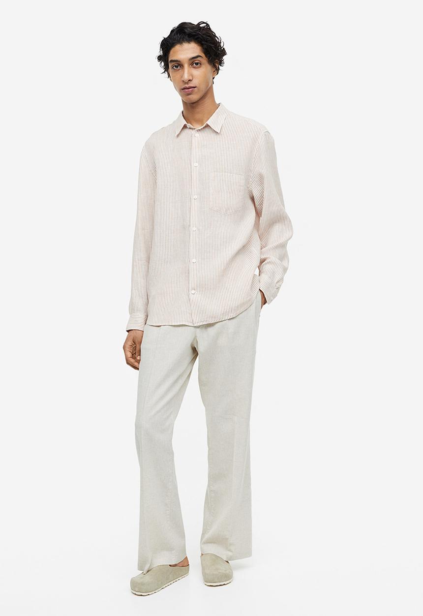 H&M - Regular fit linen shirt - light beige striped