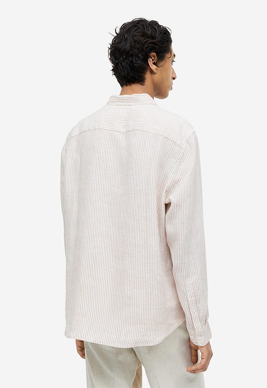 H&M - Regular fit linen shirt - light beige striped