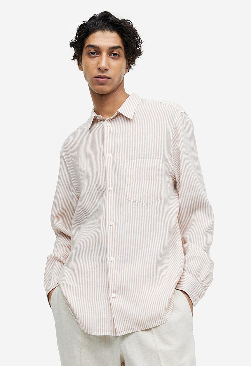 H&M - Regular fit linen shirt - light beige striped