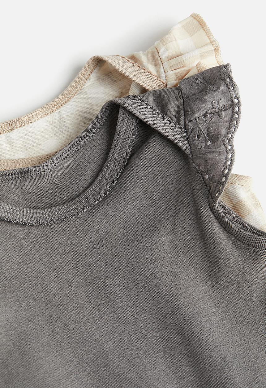 H&M - 2-Pack picot-trim bodysuits - light beige checked 