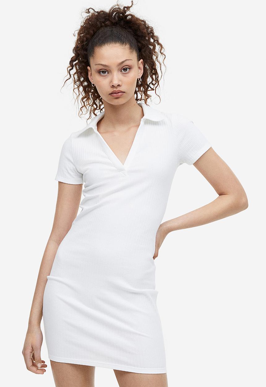 H&M - Collared jersey dress - white