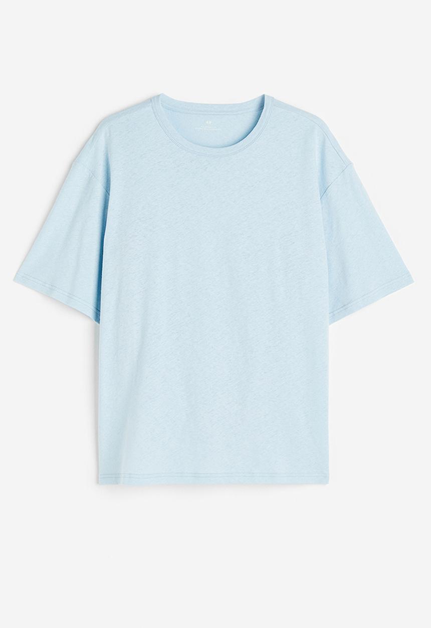 H&M - Relaxed fit linen-blend T-shirt - light blue 