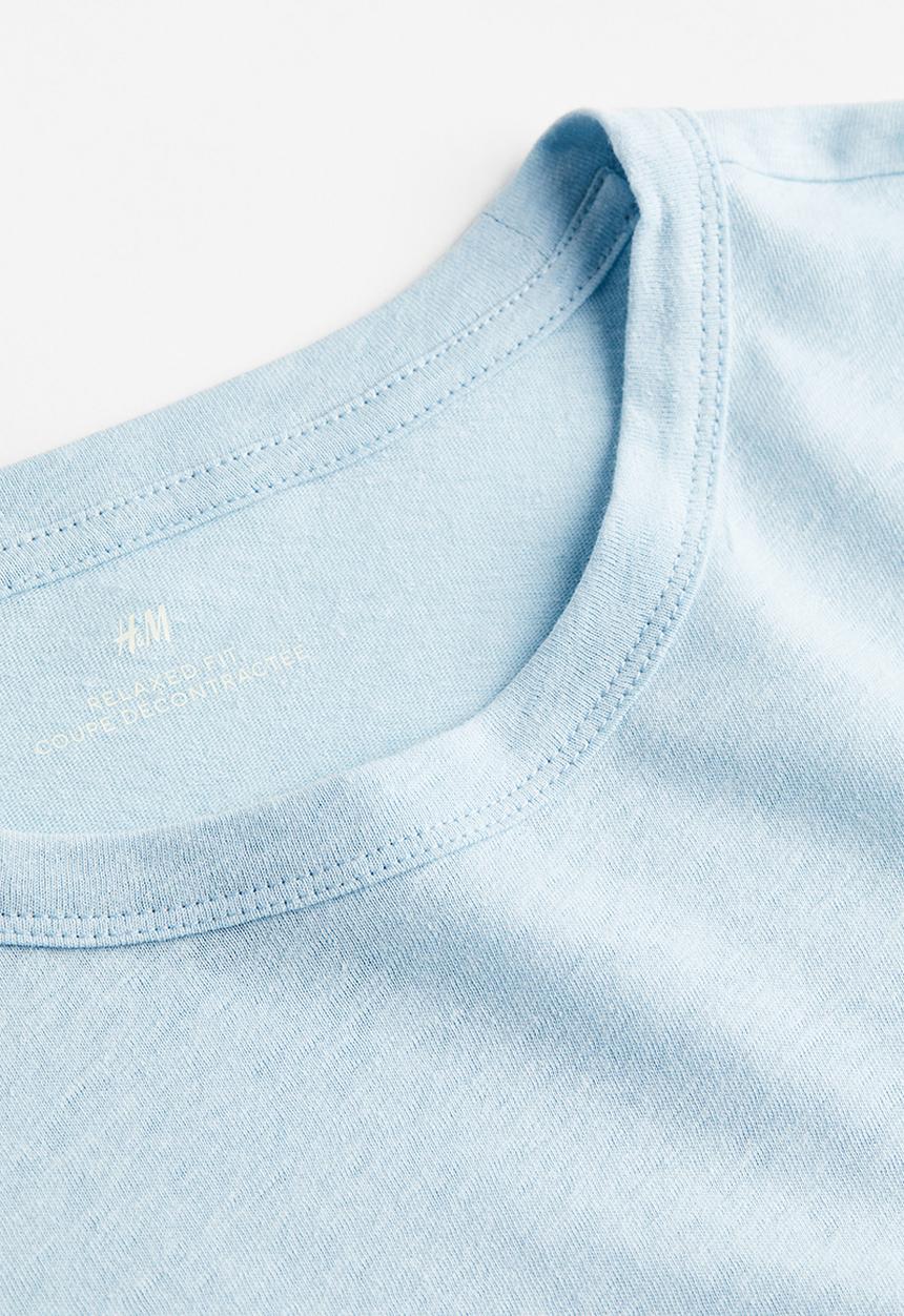 H&M - Relaxed fit linen-blend T-shirt - light blue 