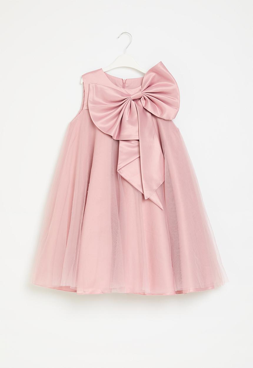 Pop Candy - Bow decor tulle dress-pink