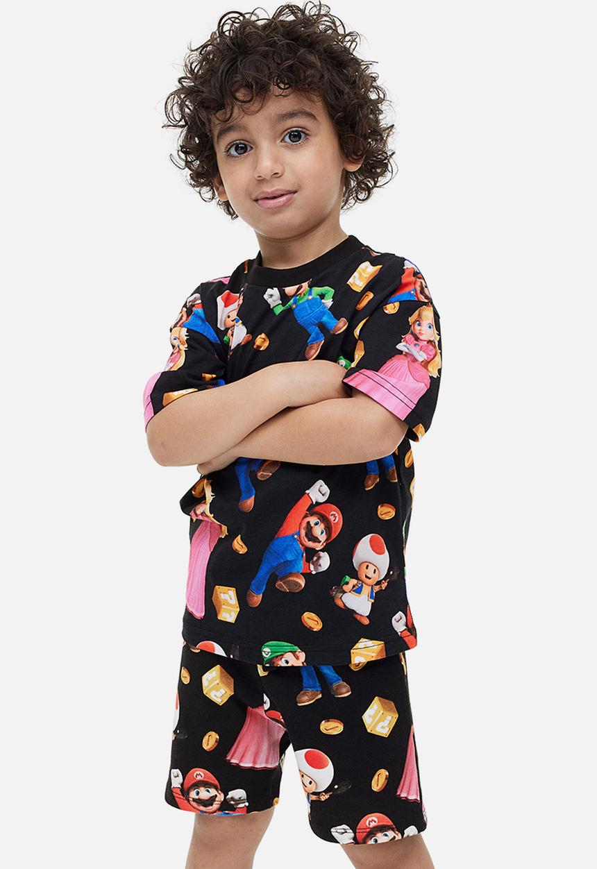 H&M - Printed pull-on shorts - black super mario 