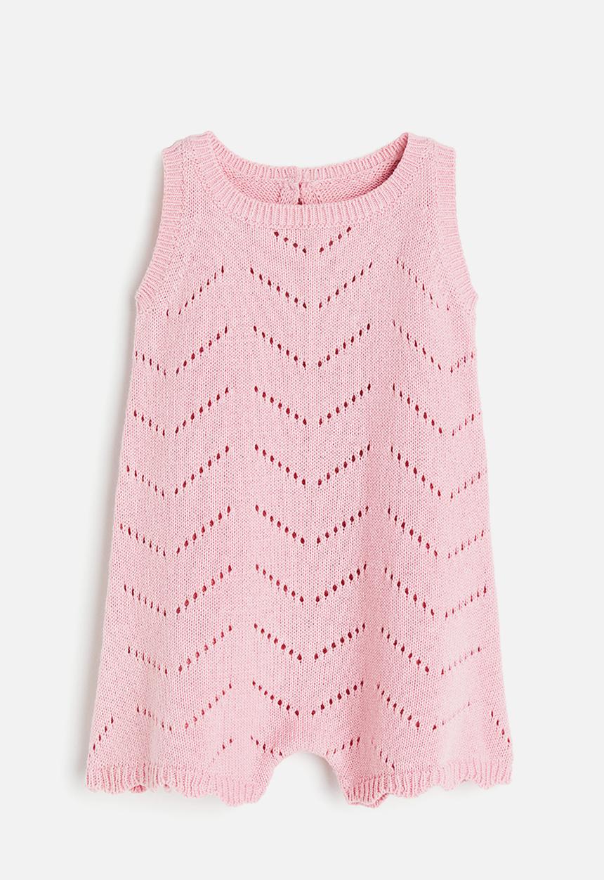 H&M - Pointelle-knit romper suit -  light pink