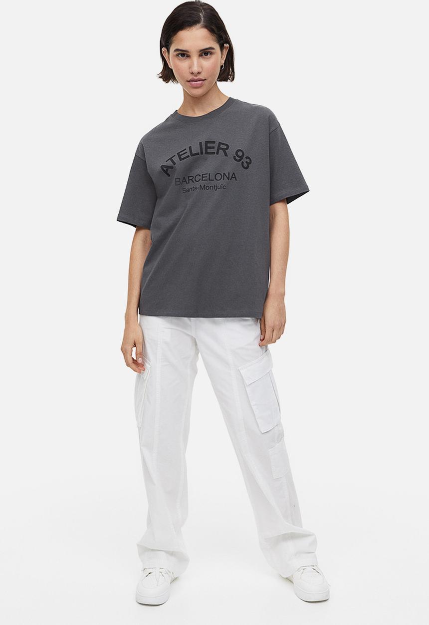 H&M - Oversized printed t-shirt - grey/atelier 93