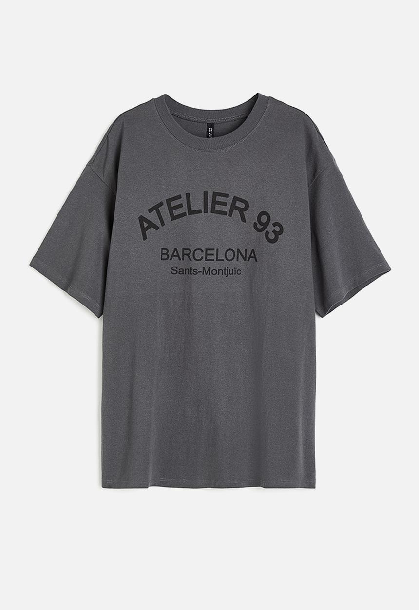 H&M - Oversized printed t-shirt - grey/atelier 93