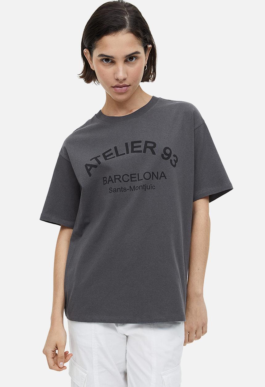 H&M - Oversized printed t-shirt - grey/atelier 93