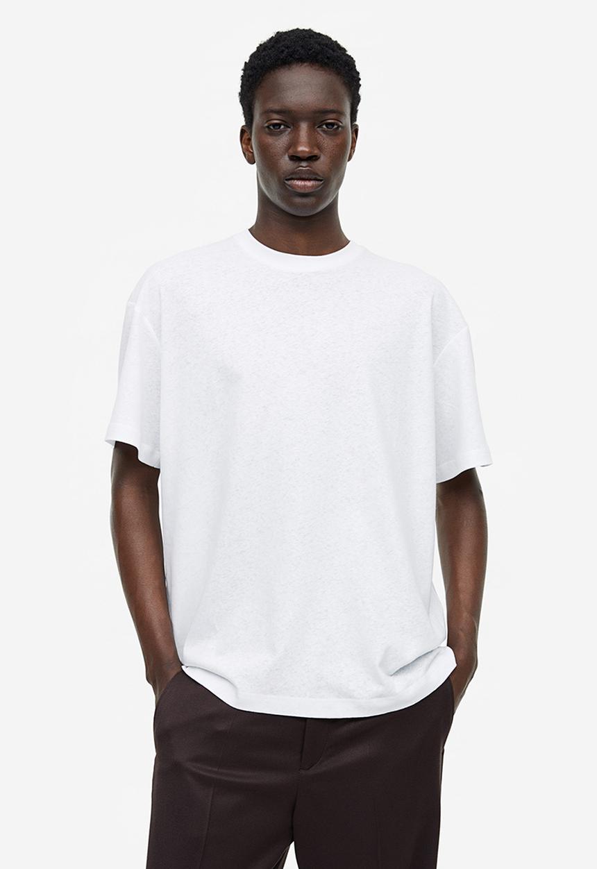 H&M - Relaxed fit linen-blend T-shirt - white