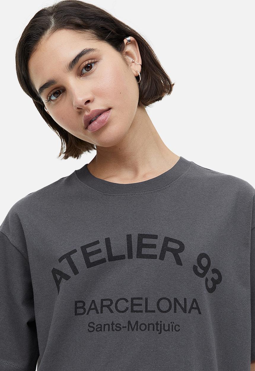 H&M - Oversized printed t-shirt - grey/atelier 93