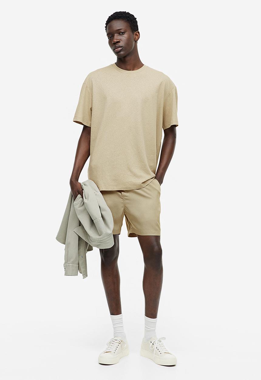 H&M - Relaxed-fit linen-blend T-shirt - light khaki green