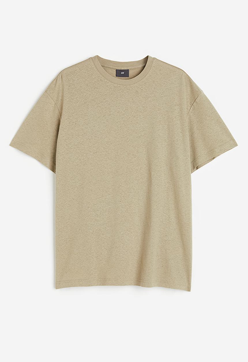 H&M - Relaxed-fit linen-blend T-shirt - light khaki green